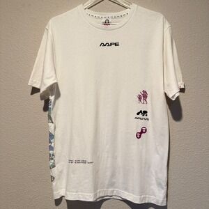 AAPE By A Bathing Ape White Graphic T-Shirt Iridescent UNVS Large Streetwear Tee